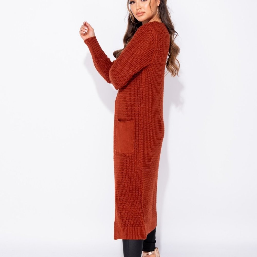 Chunky Knit Long Sleeve Open Front Long Maxi Cardigan Sweater Duster - Picture 5 of 8